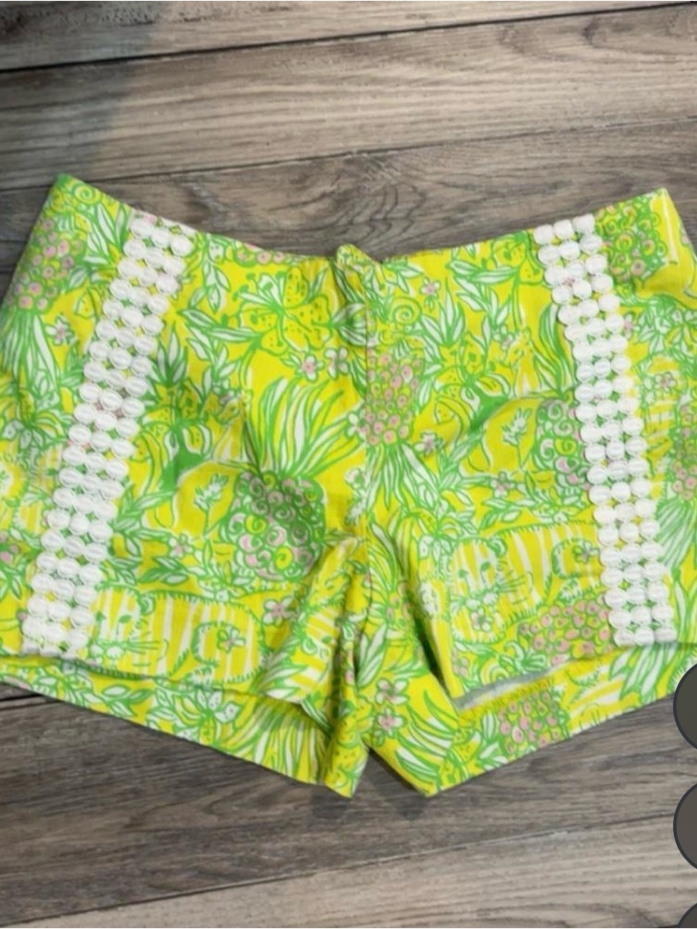 Lilly Pulitzer Yellow Floral High-Waist Shorts with White Crochet